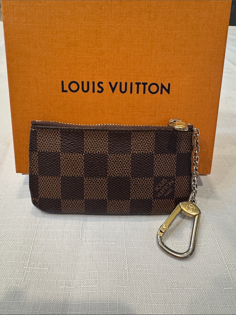 Authentic Louis Vuitton Damier Ebene Key & Card Holder with Gold-Tone Hardware